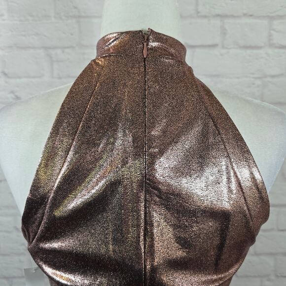 E Venus Pink Metallic Halter Midi Dress Women Size S Side Ruched Wrap Skirt Cute - Picture 8 of 12